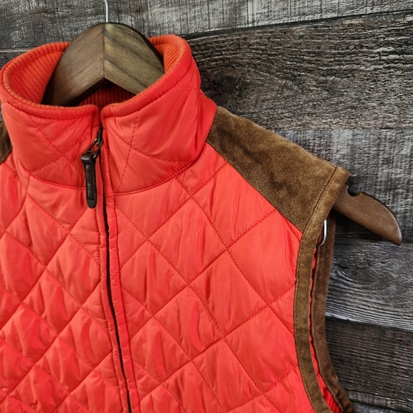Ralph Lauren Sport Orange Quilted Suede Zip Front Vest Women's Medium - Picture 2 of 14